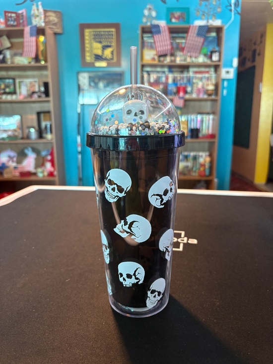 Other - Black Skull Confetti Tumbler Cup with Straw